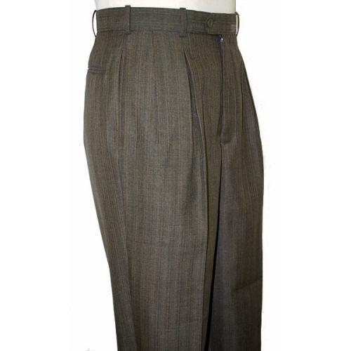 Pronti Olive With Beige/Navy Pinstripes Wide Leg Slacks With French Cuffs P32